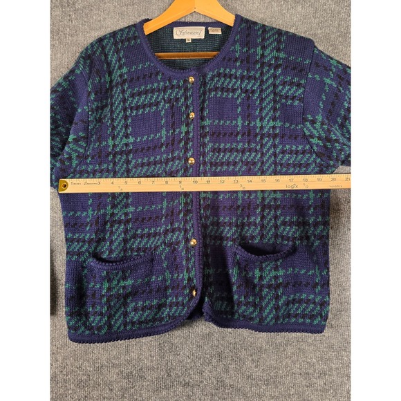 Silvercord Plaid Button Cardigan Navy Green Gold Buttons XL Women Cozy Knit - Picture 5 of 8